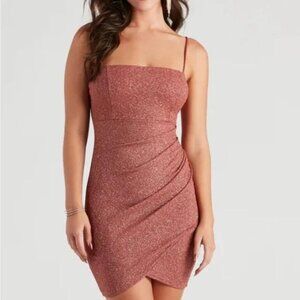 Windsor Pink Glitter Dress - Size M - Mini Style w/ Rouching